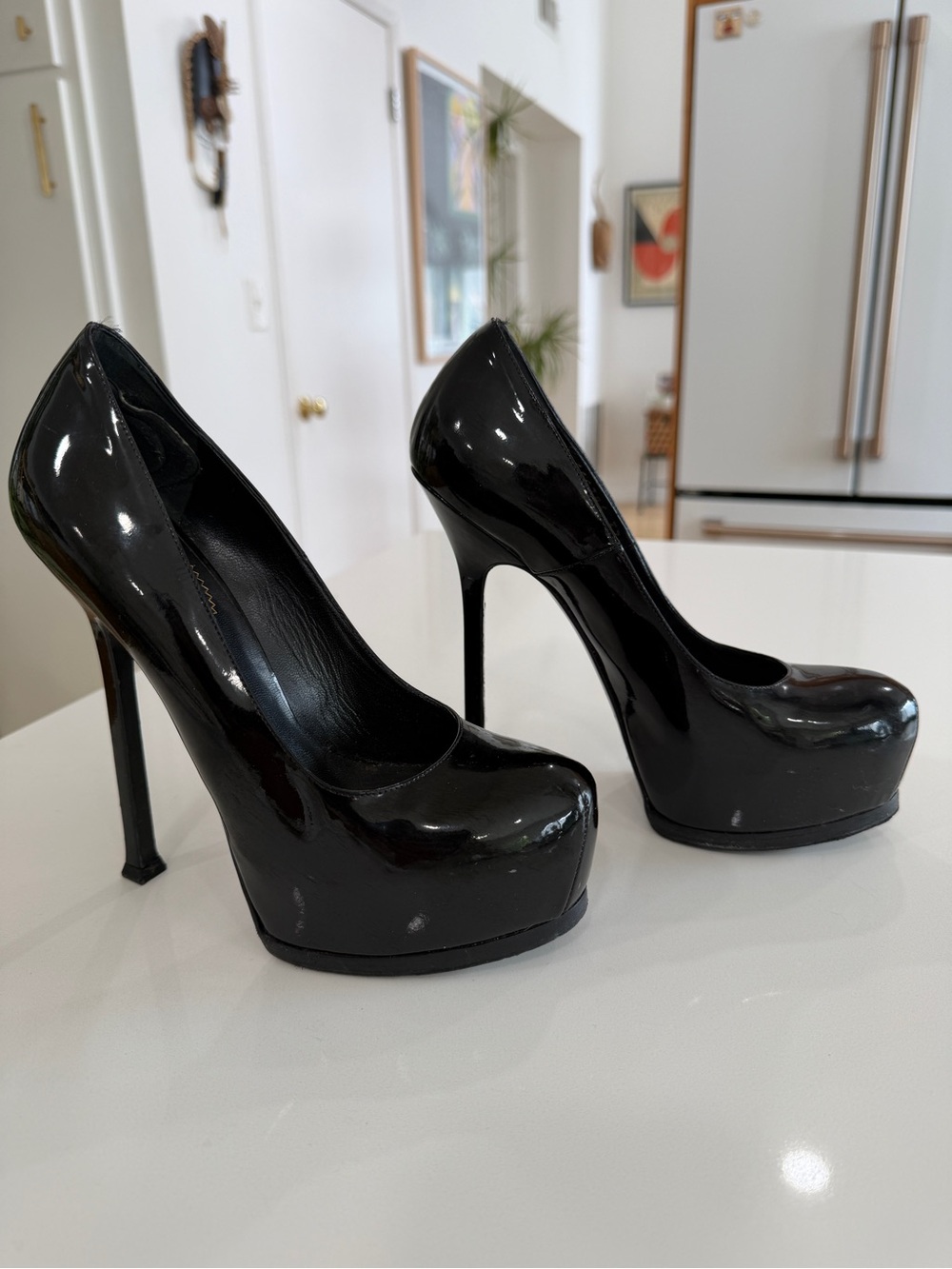 Yves Saint Laurent Black Patent Platform Stiletto Pumps